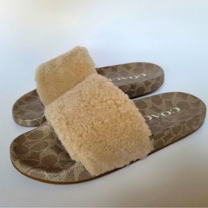 Coach Ulla Shearling Fur Slides Slippers NWT